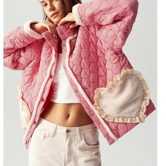 Cozy Colorful Quilted Lace Snap Button Puffer Coat Jacket - Picture 1 of 6